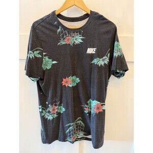Mens Nike Allover Print Floral Basketball T-Shirt Black Red Hawaiian Size L